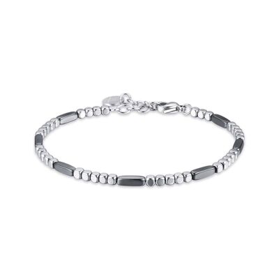 Steel bracelet with silver and gray hematite