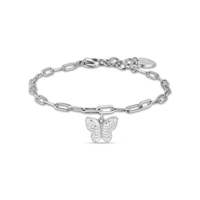 Bracelet en acier avec papillon et cristaux blancs 1