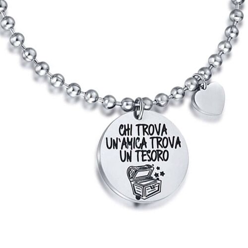 Bracciale in acciaio con frase chi trova un&#039;amica