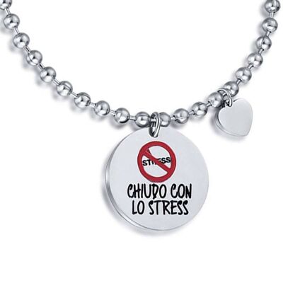 Bracciale in acciaio con frase chiudo con lo stress