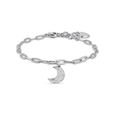 Steel bracelet with moon and white crystals