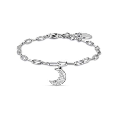 Bracciale in acciaio con luna e cristalli bianchi