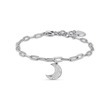 Bracelet en acier avec lune et cristaux blancs
