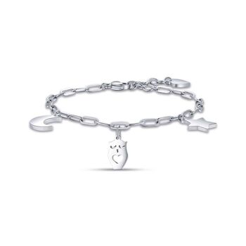 Bracelet en acier avec chouette lune et étoile