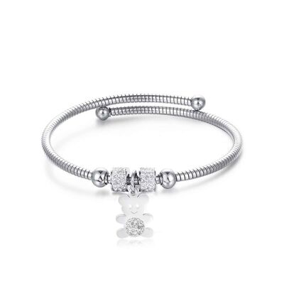 Steel bracelet with teddy bear and white crystals