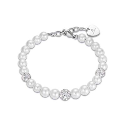 Steel bracelet with pearls and white crystals