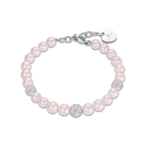 Bracciale in acciaio con perle rosa e cristalli bianchi