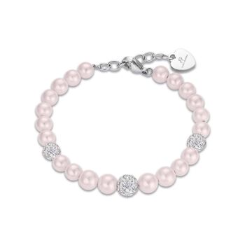 Bracelet en acier avec perles roses et cristaux blancs