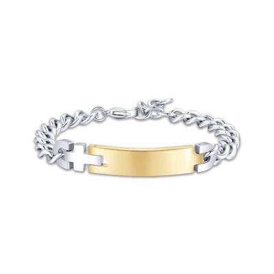 Steel bracelet with gold steel plate and cross