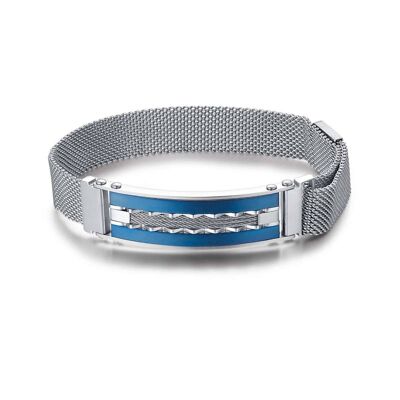 Steel bracelet with blue IP steel plate