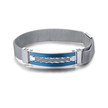 Bracelet en acier avec plaque en acier IP bleu