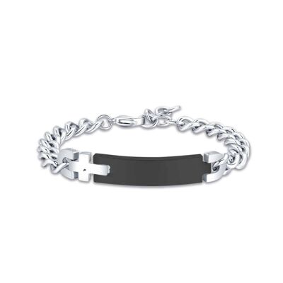 Steel bracelet with black steel plate and cross