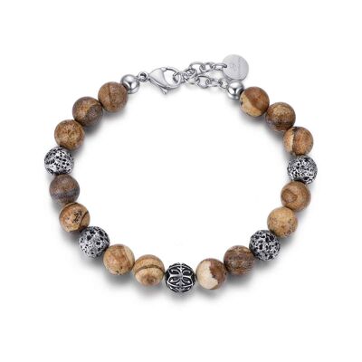 Steel bracelet with brown lava stone