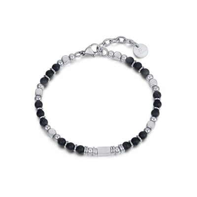 Steel bracelet with black agate stones