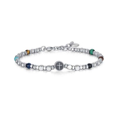 Steel bracelet with colored stones and cross