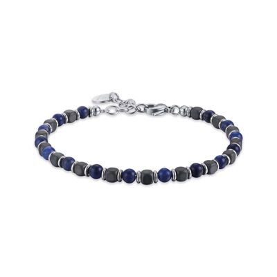 Bracciale in acciaio con pietre nere e blu