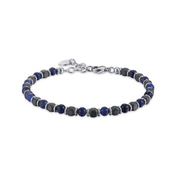 Bracelet en acier avec pierres noires et bleues