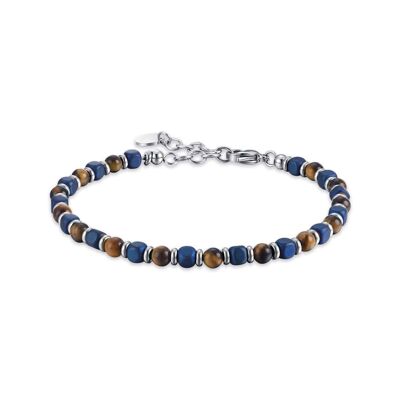 Steel bracelet with tiger eye and blue stones