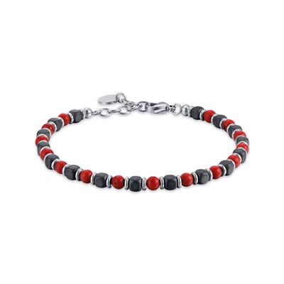 Steel bracelet with red and black stones
