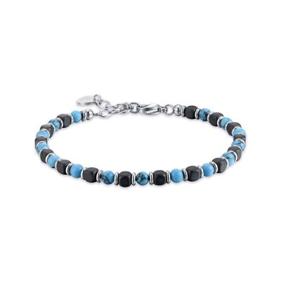 Steel bracelet with turquoise and black stones
