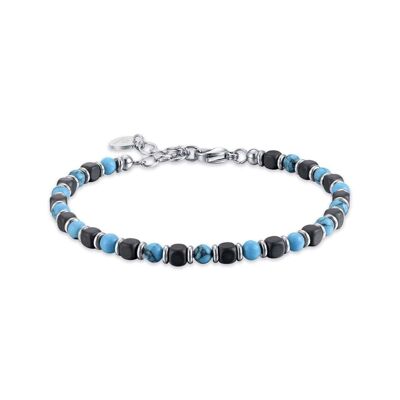 Bracelet en acier avec pierres turquoises et noires