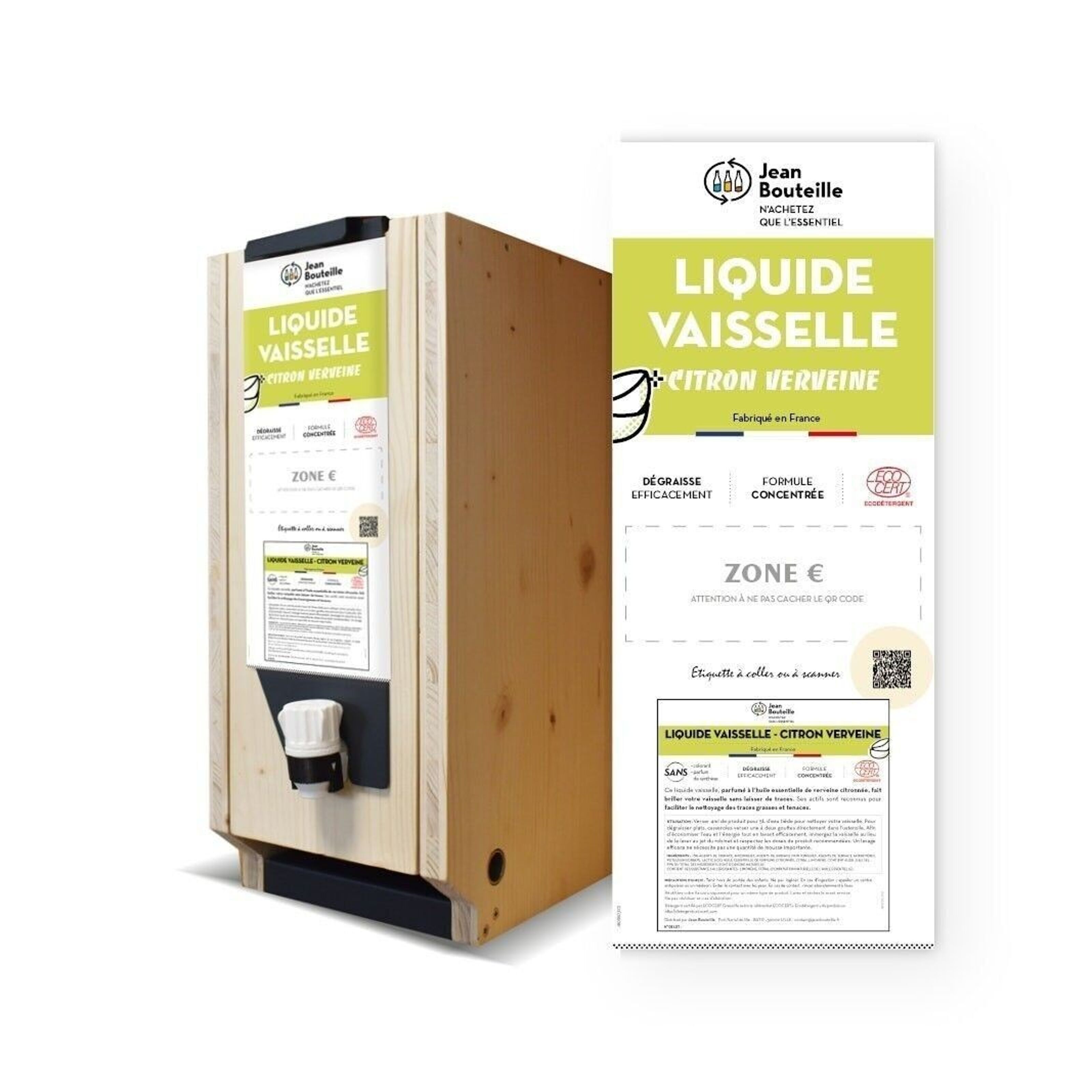 Jean Bouteille -- Contre étiquette liquide vaisselle senteur citron  verveine bib 10L eco détergent - lot de 50