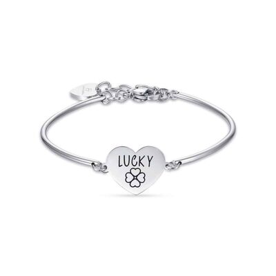 Bracciale in acciaio con scritta lucky