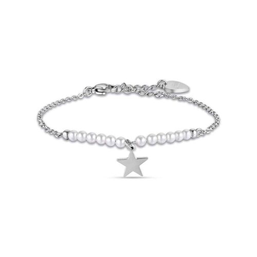 Bracciale in acciaio con stella e perle bianche