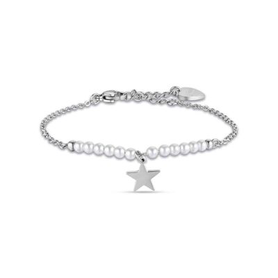 Steel bracelet with star and white pearls
