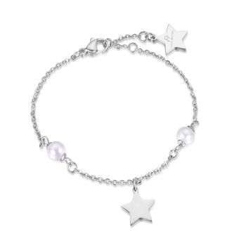 Bracelet acier avec étoile, perles blanches