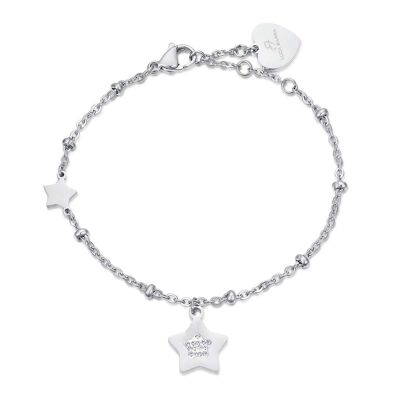 Steel bracelet with stars with white crystals