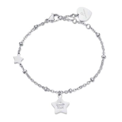 Bracciale in acciaio con stelle con cristalli bianchi