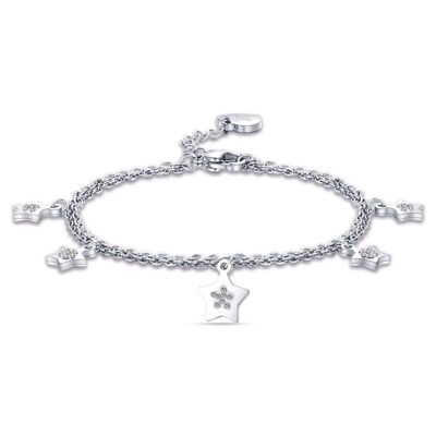 Steel bracelet with stars and white crystals