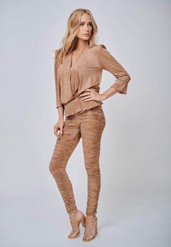 Pantalon Hebe Rouched Look Suede Leggings camel 1