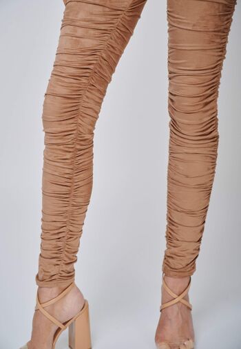 Pantalon Hebe Rouched Look Suede Leggings camel 2
