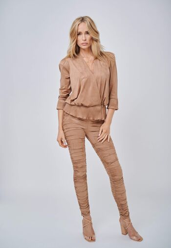 Pantalon Hebe Rouched Look Suede Leggings camel 3