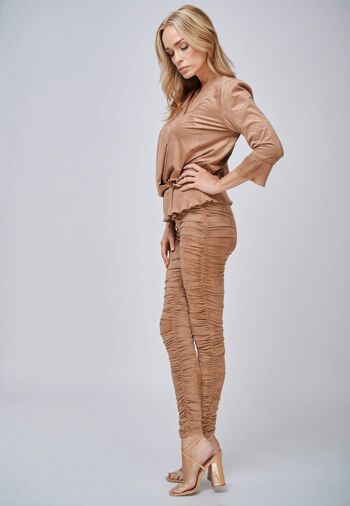 Pantalon Hebe Rouched Look Suede Leggings camel 4