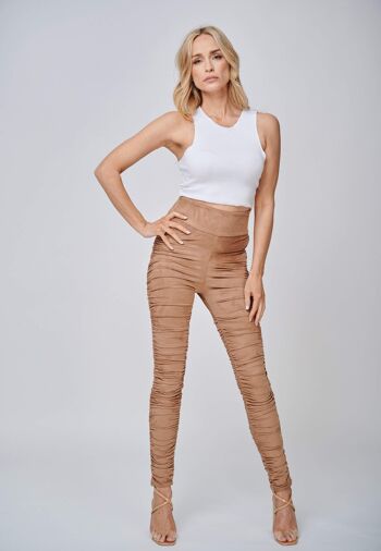 Pantalon Hebe Rouched Look Suede Leggings camel 5