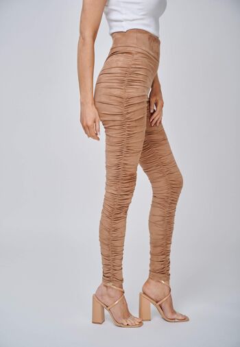 Pantalon Hebe Rouched Look Suede Leggings camel 6