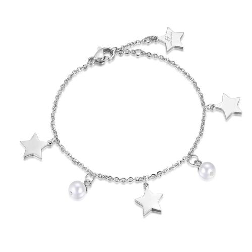 Bracciale in acciaio con stelle e perle bianche