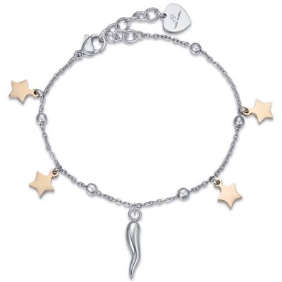 Steel bracelet with stars in ip gold steel and horn