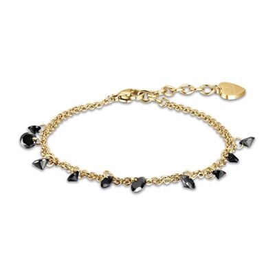 Golden steel bracelet with black crystals