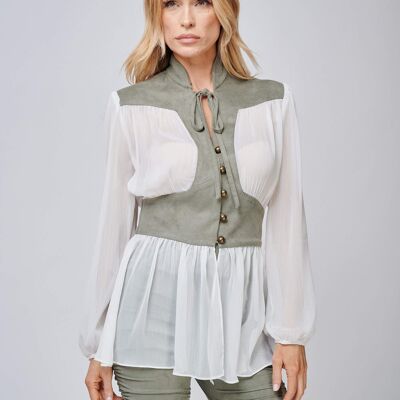 Kore Suede and Chiffon Blouse Top
