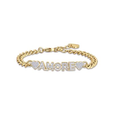Love ip gold steel bracelet with white crystals