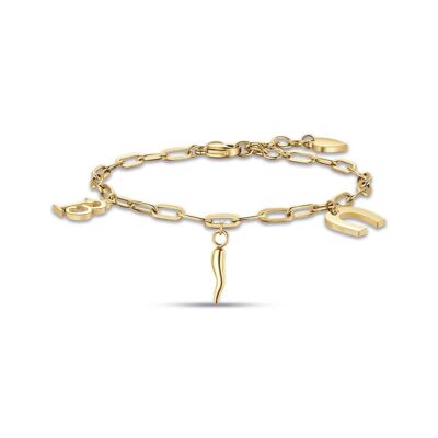 Gold IP steel bracelet with 13 horseshoe and horn