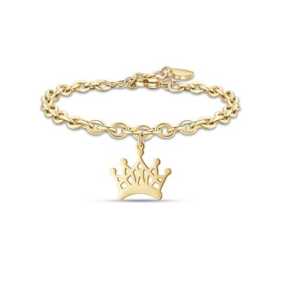 IP gold steel bracelet with crown