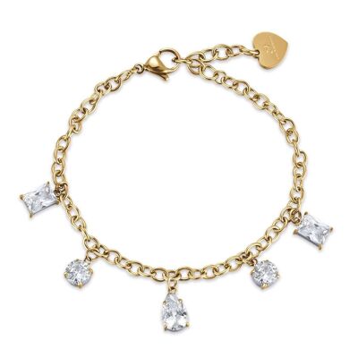 Pulsera de acero IP dorado con cristales 1