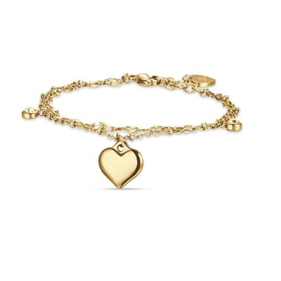 Pulsera de acero IP dorado con corazón y cristales blancos