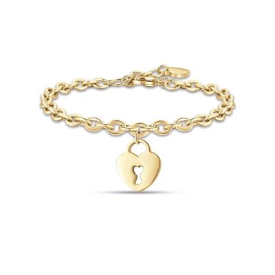 IP gold steel bracelet with padlock heart
