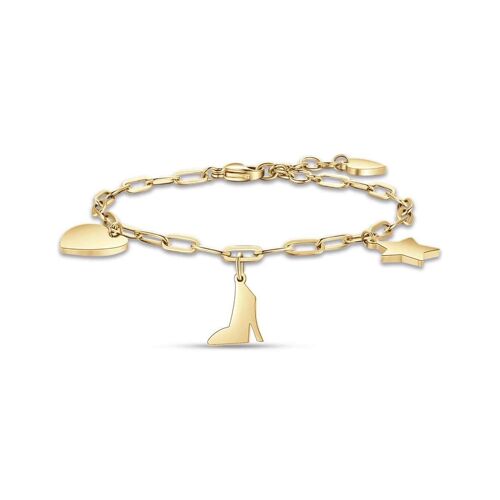 Bracciale in acciaio ip gold con cuore scarpa e stella